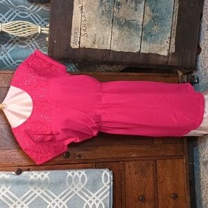 N2 NWT. Fuchsia Eyelet shoulder Short Sleeve Rolled Cuff Dress XL (16/18)